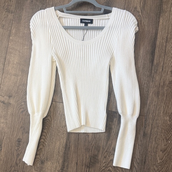 Express Ivory Ribbed Knit Top - Picture 1 of 2